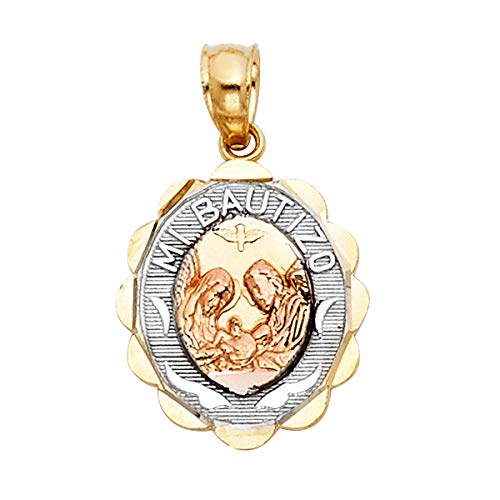 TGDJ 14k Tri-color Gold Religious Baptism Pendant with 1.5mm Valentino Diamond Cut Chain Necklace2