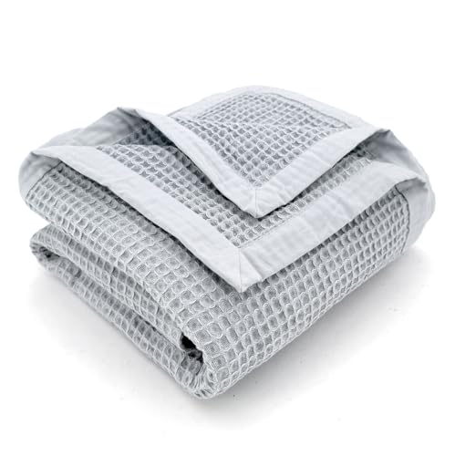 heimtexland ® Plaid en piqué gaufré - Couverture d'été légère - 100 % coton - 150 x 140 cm - Respirant - Régulation de la température - Type 914 - Gris - 1 pièce