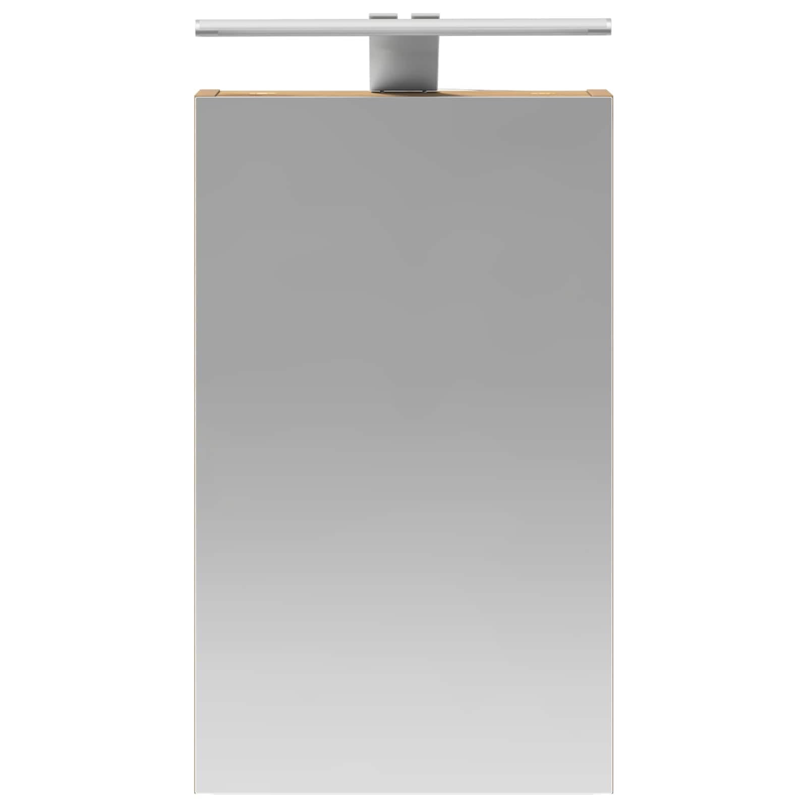 Armadietto da bagno a specchio artigianale in legno di rovere, montaggio a parete, scaffale, organizer per mobili da bagno e lavabo, 30 x 10,5 x 50 cm, strisce LED, interni