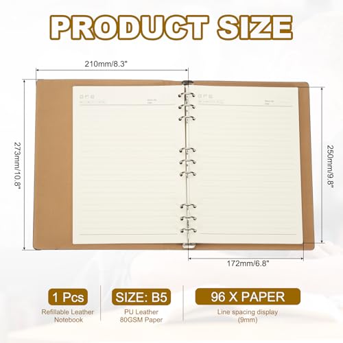PATIKIL B5 Nachfüllbares Leder-Notizbuch, 9-Ring-Hardcover-Binder-Notizbuch 96 Blätter für Geschäftsbüro Studium Schreibjournal Persönlicher Planer, Schwarz