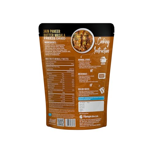 Image of FzyEzy Freeze-Dried Jain Paneer Butter Masala - 75g | Instant Jain Indian Cuisine | Authentic No Onion, No Garlic Paneer Butter Masala Gravy | Jain Vegetarian Gourmet Delight | Ready-to-Eat | Gluten-Free | Preservative-Free Meal