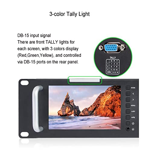 Image of FEELWORLD T51 Triple 5 inch 2 RU Rackmount Monitor 800x480 Broadcast LCD Monitor with 3G-SDI HDMI AV Input and Output