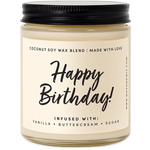 Wax & Wit Birthday Gifts for Women, Happy Birthday Candle – Scented with Vanilla, Buttercream and Sugar - 9oz, Soy Wax, 50 Hour Burn, Premium Candle Gift for Her, Friend, Daughter, Sister, Wife