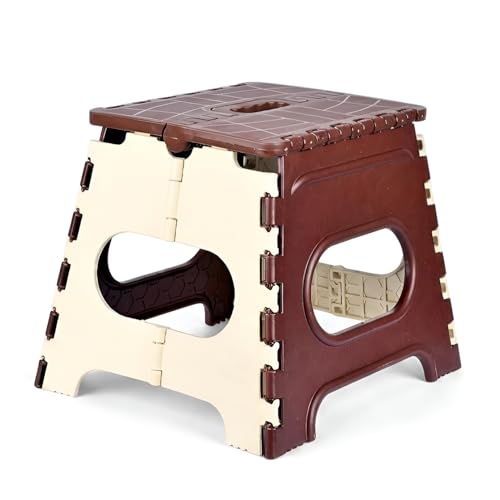 Image of U-MAX 12 Inch Folding Stool - Compact, Portable Step Stool for Kids & Adults, Lightweight Plastic Design, Slip-Resistant, Ideal for Kitchen, Bathroom, Camping & Travel (Brown / 12 inch)