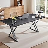 Younhomedge 70.9 Inch Executive Desk, Large Office Computer Desk with Thicken Frame, Modern Simple Workstation Business Furniture for Home Office, Modern Industrial Style(Black)