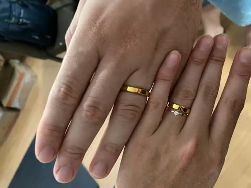 Alianças Par 4mm Ouro Reta Chanfrada Banhadas 24k com Caixa de Veludo e Anel Solitário Anatomicas Ca