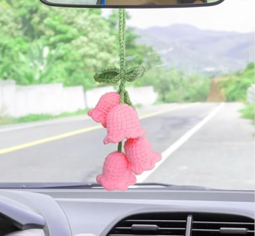 Image of VRB Dec 1 Pcs Crochet Flower for car Dashboard Decoration Items,Car Hanging Crochet Flower,Sunflower Decoration for Car,Car Mirror Hanging Accessories, (Hanging Tulip Pink Crochet - 1 Pcs)