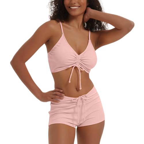Maillot de bain 2 pièces rose uni pour vos journées farniente à la plage