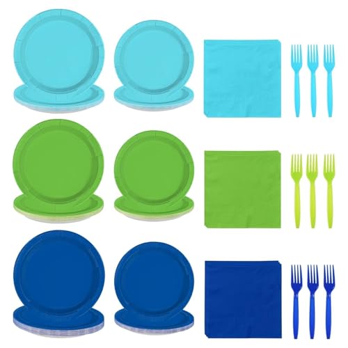 96Pcs Fishing Golf Party Supplies Blue and Green Golf Plates and Napkins Disposable Heavy Duty Green and Blue Gone Fishing Tableware Set for Birthday Graduation Retirement Party Decorations Serves 24