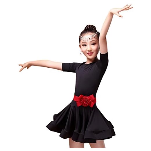 Happy Cherry Little Girls Slim Dance Dress Elastic Leotard for Latin Rumba Samba Cha Cha Dancewear Puff Skirt 10-11Y Black