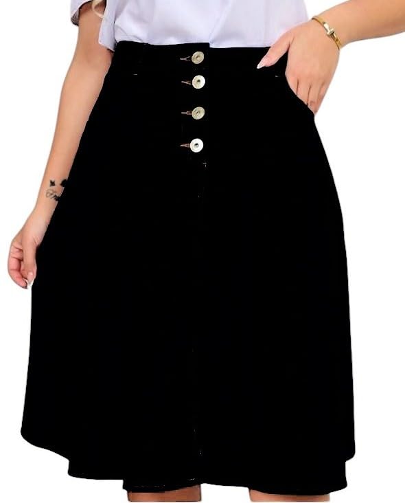tripursundari fashion Stylish Black Buttoned A-Line Midi Denim Skirt for Women | Trendy & Comfortable Casual Wear-picture-18
