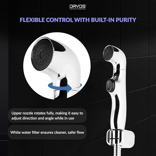 Image of Orvos Health Faucet, Swivel, ABS Outer Body with Brass Pin Inside, Chrome Color, Gun Only, 360 Degree Rotatable Top, Jet Spray for High End Luxury Toilets