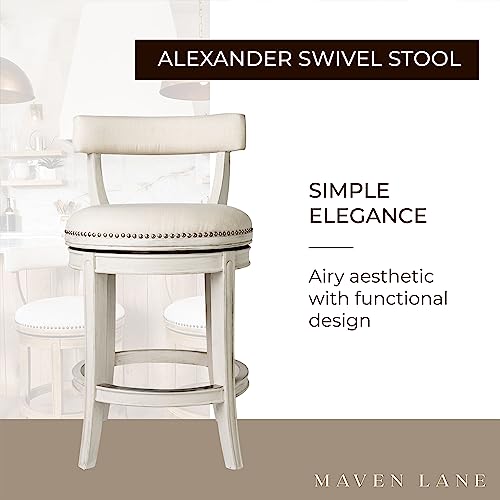 Maven Lane Alexander Low-Back Kitchen Swivel Stool, White Oak, Counter Height #TOP4