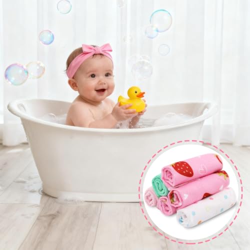 Image of Softan Baby Washcloths, 24Pack Baby Wash Cloths Extra Soft & Ultra Absorbent, Baby Towels and Face Towels for Unisex Boys Girls Body, Washclothes Gentle on Sensitive Skin, 9x9 Pink Heart Strawberries