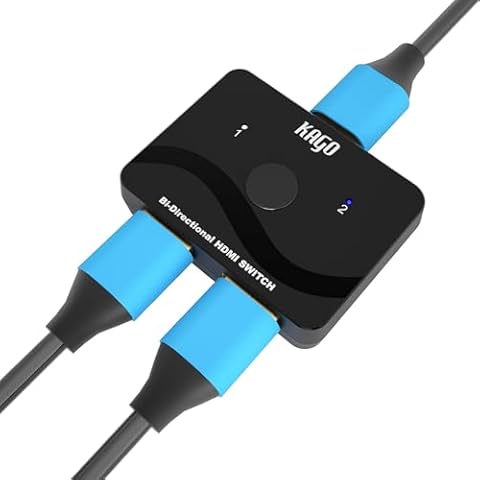 KAGO HDMI Switch 2 in 1 Out,HDMI Splitter 1 in 2 Out,Bi-Directional 4k@60hz HDMI Hub Supports Xbox PS5/4/3 Blu-Ray TV Fire Stick Roku Laptop PC Cover
