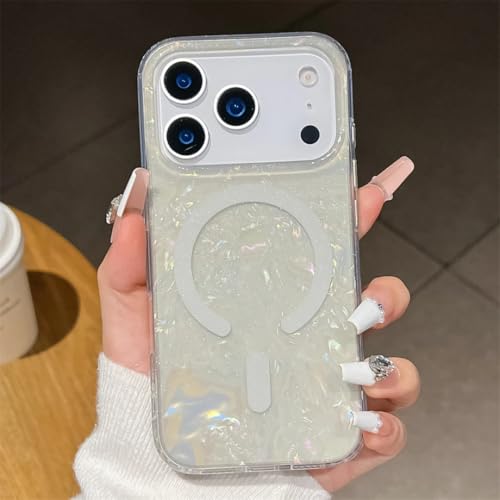 Coque arrière magnétique pour iPhone 17 Pro Max gris en polycarbonate souple pailleté