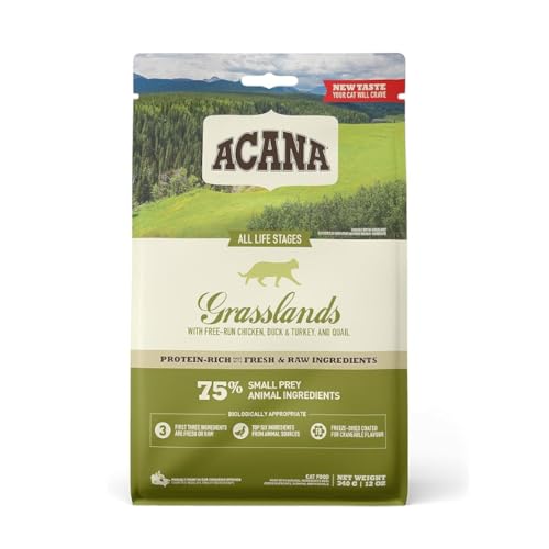 Acana Regionals Grasslands Cat | 3er Pack | 3 x 340 g | Trockenfuttermittel für Katzen Aller Rassen & Lebensphasen | Enthält viele tierische Proteine aus Huhn, Truthahn und Ente