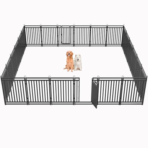 Image of Dog Fence Outdoor Indoor, 40 Inch Height 24 Panels Dog Playpen for Large /Medium /Small Dogs Metal Dog Pen for Yard Camping and RV | Black-Silver,Patented