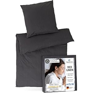 Bedlinnen 135×200 ELLA gemaakt van 100% Oekotex-katoen | De Mako-satijnen 2-delige set is super zacht en pluizig | Dekbedovertrek 135 x 200 & kussensloop 80×80 cm, bedlinnenset met strepen