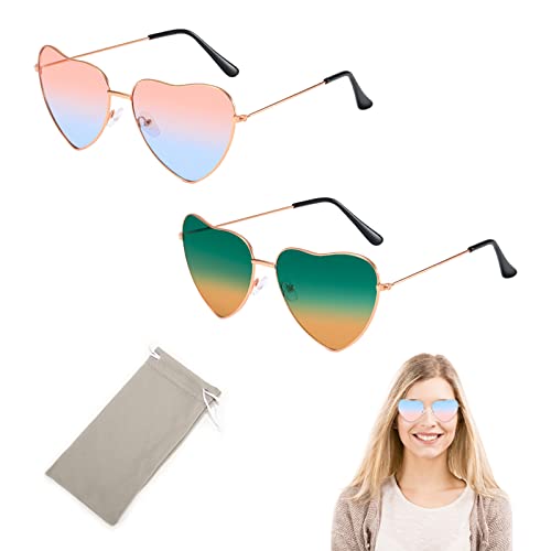 BAOSROY Hjärta solglasögon, hippie solglasögon, hjärta solglasögon dam, hippie hjärta solglasögon, hippie dam solglasögon med 1 sammetspåse, för hippieförklädnad tillbehör, Färg