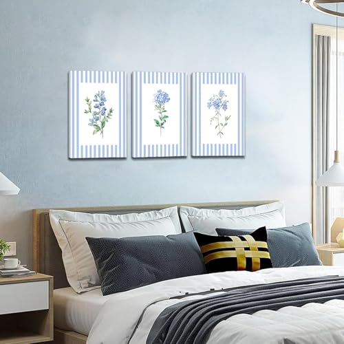 DAXINGJ Blue Floral Wall Art Set of 3, Cottagecore Botanical Canvas Decor by DAXINGJ - Used condition - Image 2