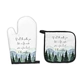 FIicy Rustic Mountain Cabin Decor Oven Mitts and Pot Holders Sets, Forest Camper Gifts Kitchen Accessories Sets, of All The Paths You Take in Life Heat Resistant Oven Glove Potholders for Kitchen