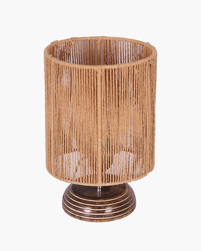 Image of Homesake Natural Weave Rope Table Lamp | Handcrafted Boho Bedside Light with Wooden Base | Warm Ambient Home Decor, Livra Collection, Lighting & Office Decor Light