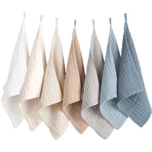 Konssy 7 Pack Face Cloths, 100% Muslin Cotton Wash Cloth for Wash...