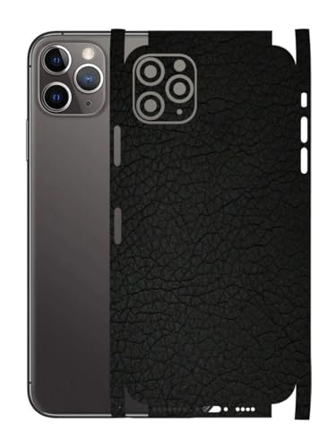 Image of AtOdds - Full Body Back Screen Guard Protector Film - 3D Textured Lamination Wrap Skin Sticker for iPhone 11 Pro Max | Scratchproof Matte Finish (Design - Black Leather)