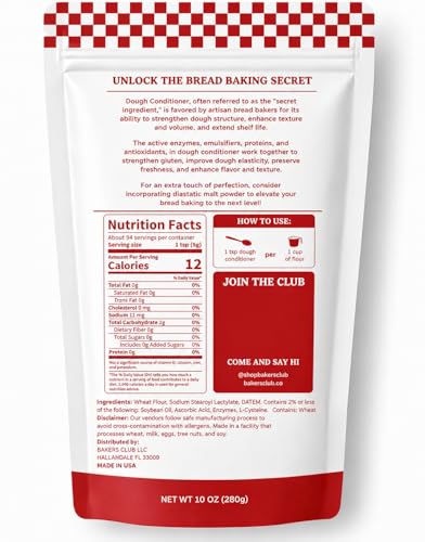 Image of Bakers Club Artisan Dough Conditioner - Bread Improver & Baking Enhancer for Better Texture, Volume & Shelf Life - Sourdough, Pizza Crust, Bagels, Muffins, Cakes, Cookies & Pies Enhances Any Flour 10oz