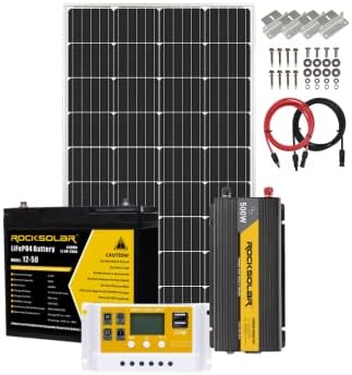 ROCKSOLAR 500 Watt 12 Volts Solar Setup Kit with 150W Rigid Solar Panel, 20A PWM Charge Controller, 50AH LiFePO4 Deep Cycle Battery, MC4 Adaptors & 500W Inverter