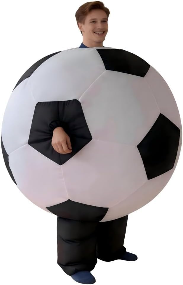 Inflatable Soccer Ball Costume for Adults, Blow Up Football Bodysuit for Sports Themed Party, Carnival, Halloween, Holiday Events
