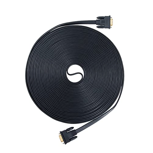 Image of DTech Flat Thin VGA to VGA Cable 75ft Extra Long Male to Male 15 Pin Connector Cord for Computer to Monitor 1080p HD Video (23 Meter, Black)