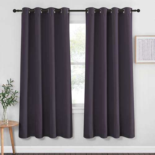 NICETOWN Blackout Curtain Drape 72 inch Long - Grommet Noise Reducing Thermal Insulated Modern Window Treatments for Bedroom Living Room (1 Panel, 52 x 72 Inch, Greyish Purple)
