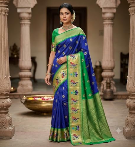 Generic royal blue paithani silk saree – image 3