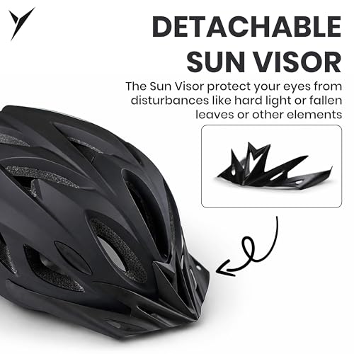 Image of Jaspo Urban Rider Plus Cycling Helmet with Adjustable Spin Dial (Upto 5cm) | Detachable Visor | Quick-Release Buckle with Padded Chin Strap | Ideal for Men, Women & Kids (Black, Large (58-63cm))