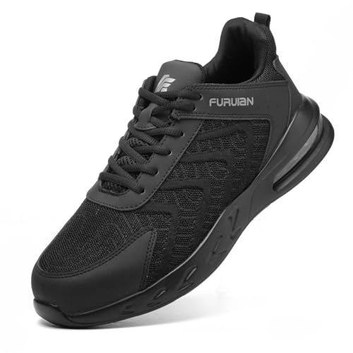 Image of Furuian Steel Toe Shoes for Men with Cushion Safety Shoes Lightweight Composite Toe Non Slip Steel Toe Sneakers Womens Indestructible Work Sneakers All Black