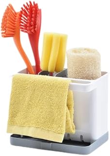 KINGRACK Sink Caddy, Kitchen Sponge Holder Soap Organizer Cloth Hanger, Multi-Purpose Sinkware Caddy for Kitchen Accessories with Drip Tray, Rust Proof for Dishwashing Tools, White
