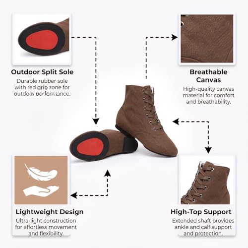 Image of MSMAX Womens Jazz Dance Boots Lace Up High Top Character Shoes for Women - Split Sole Ankle Boots for Jazz, Theater, Stage Performance & Costume