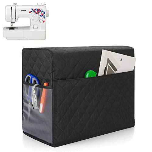 Teamoy Sewing Machine Cover with Pockets for Sewing Accessories, Dust Cover Protector Compatible with Most Standard Singer and Brother Sewing Machines, Quilted-Black