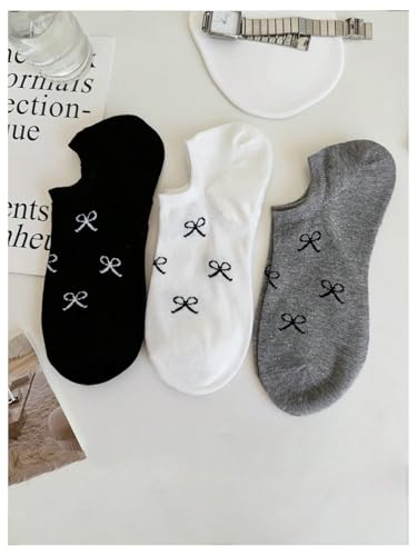 SHENHE Women's 5 Pairs Low Cut Ankle Socks Bow Patterned Breathable No Show Cute Socks4