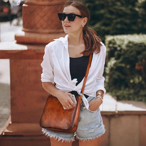 Bolso cruzado de cuero para mujer ajustable color marrón miniatura 3