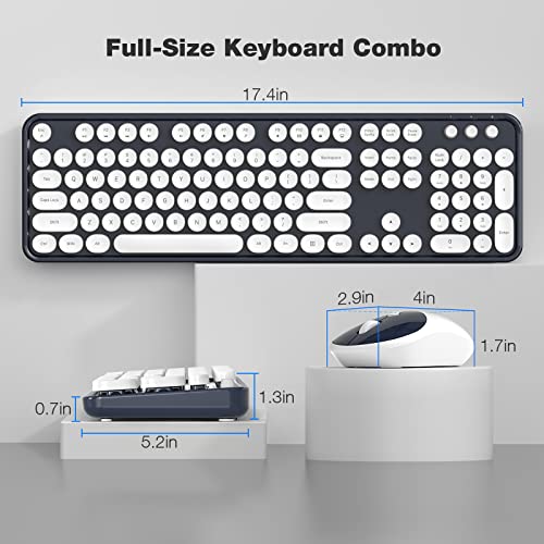 Image of KNOWSQT Wireless Keyboard and Mouse Combo - White-DarkBlue Full-Sized 2.4 GHz 104 Keys Typewriter Keyboard, Flexible Round Keycap and Optical Mouse for Windows, Computer, PC, Laptop, Desktop, Mac