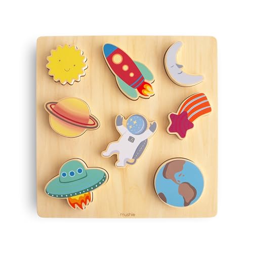 mushie Wooden Space Puzzle | for Kids 3 Years+ | Preschool Educational & Toddler Montessori Toys (6 pcs)