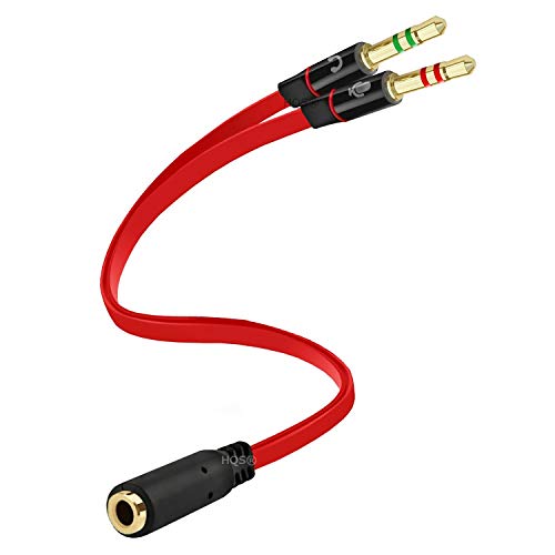Headphone Y-Splitter, D & K Exclusives 3.5mm Female to Dual 3.5mm Male Headphone Splitter Mic Audio Cable PC/Laptop Headset Gold-Plated Adapter, Red