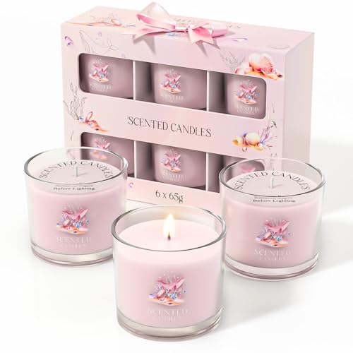 Image of CHILLFLAME Scented Candles Gifts for Women, Candle Gift Set for Her, 6 Pink Ocean Candles, Birthday Gifts for Women /Men (Pink, 14 oz)