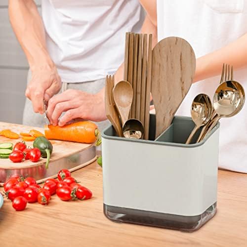 N#A Utensil Holder Cutlery Drainer Sink Caddy, Spoon Chopsticks Fork Drain Rack Basket Storage Holder Organizer Compartment Box-Grey
