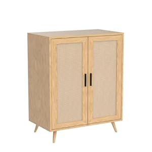 Xilingol rattan storage cabinet buffet cabinet with rattan decor doors accent cabinet with solid pine wood feet sideboard cabinet for hallway entry living room natural  urban country home decor