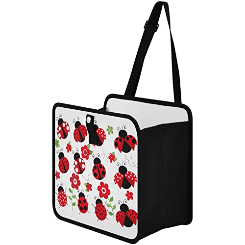 Image of Ladybugs Red Scarab Flower Car Trash Can Foldable Hanging Car Trash Bag Bin Auto Garbage Can Leak-Proof Car Organizer(Large)