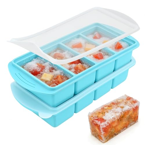 Lot de 2 récipients à soupe extra larges pour la congélation, moules de congélation en silicone avec couvercle, 4 compartiments pour préparation des repas, soupe, glaçons pour stocker 8 tasses, 250 ml